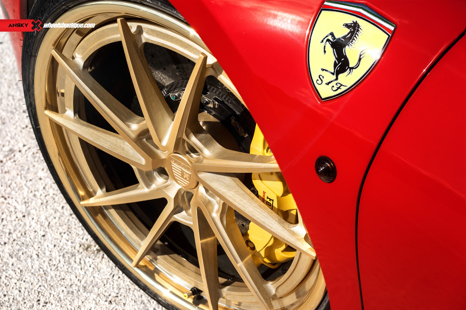 Ferrari 488 GTB | Rosso Corza | on ANRKY AN33 | Two-Tone Brushed Satin Gold with Stone Satin Gold Windows