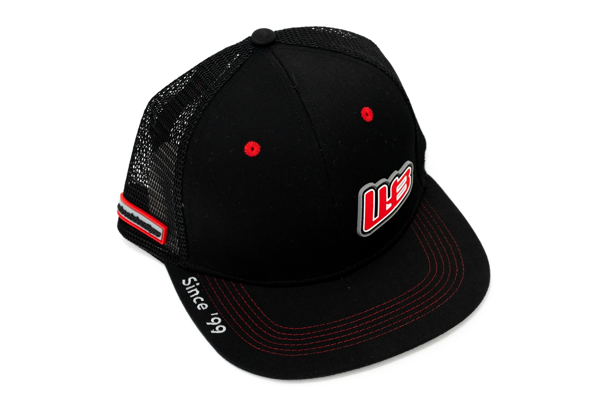 Trucker hat with red and black accents