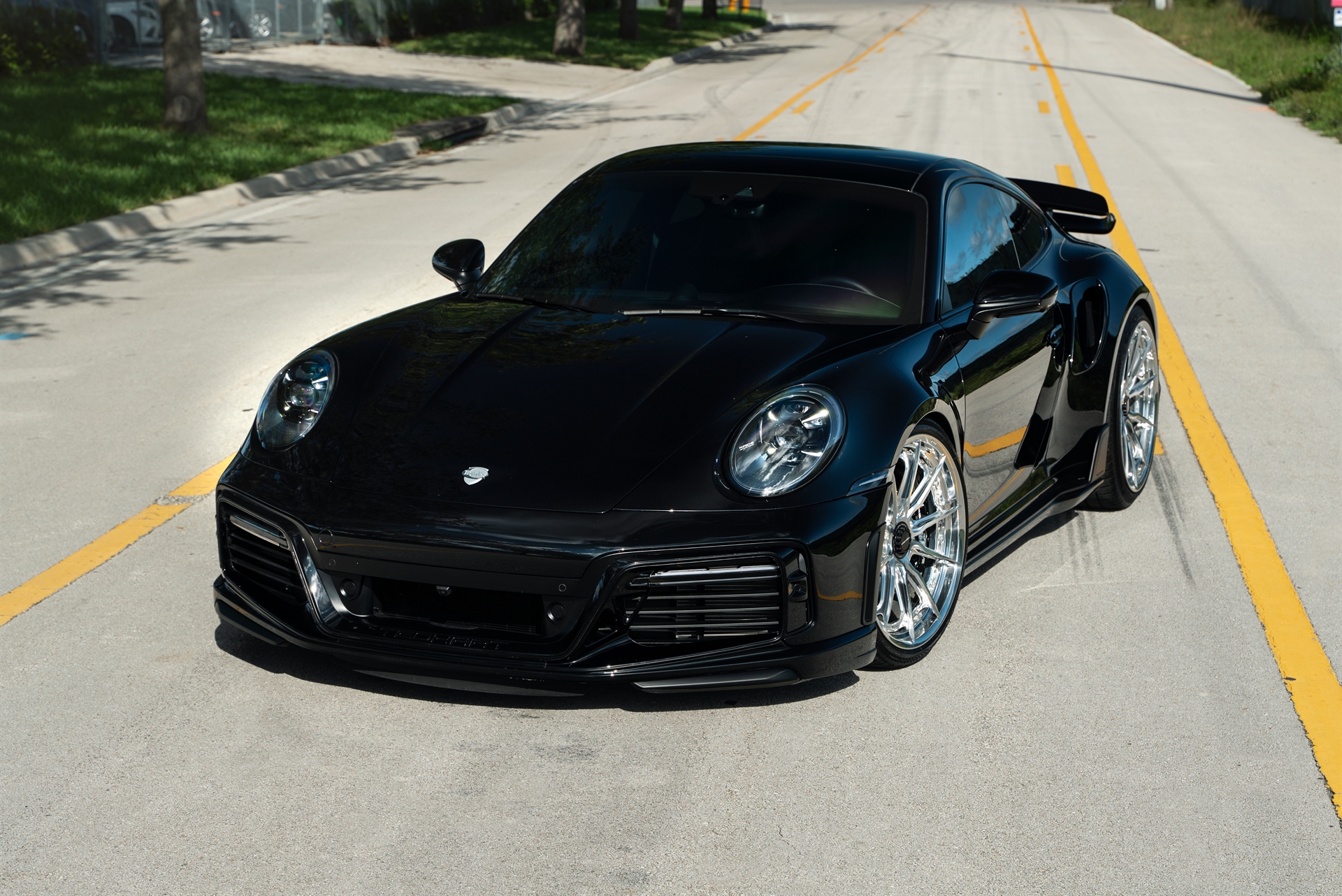 Porsche 992 Turbo S | Jet Black Metallic | on HRE S104SC | Polished Clear | Techart Aero Kit