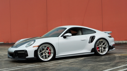 Porsche 992 Turbo S | Ice Gray Metallic| on HRE S101SC | Satin White Gold
