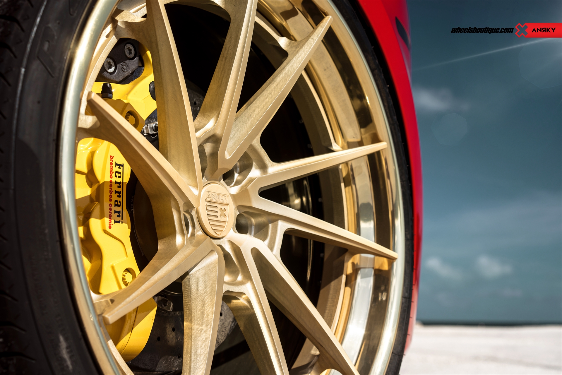 Ferrari 488 GTB | Rosso Corza | on ANRKY AN33 | Two-Tone Brushed Satin Gold with Stone Satin Gold Windows