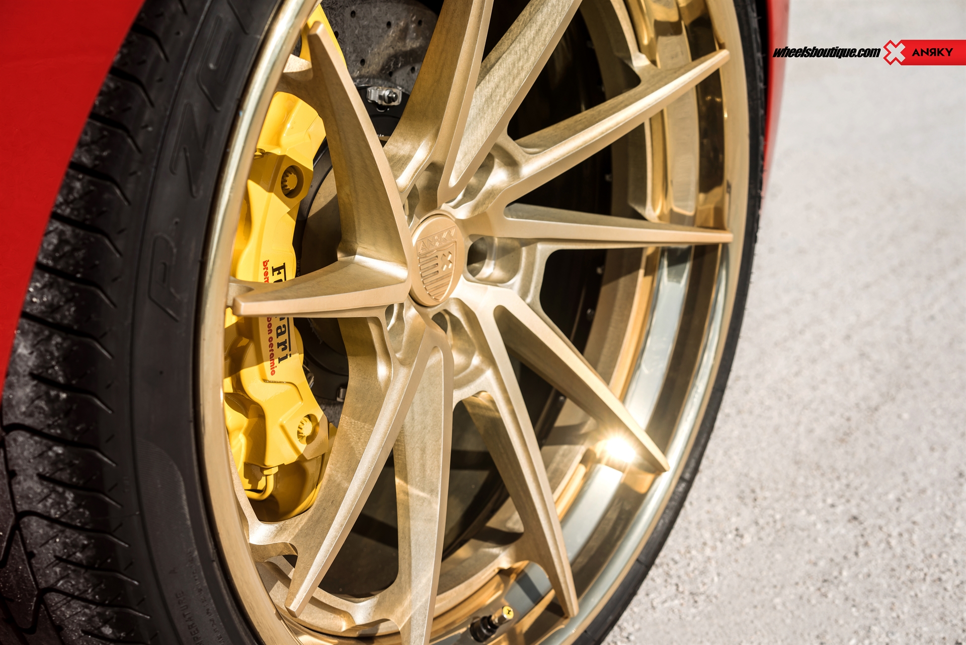 Ferrari 488 GTB | Rosso Corza | on ANRKY AN33 | Two-Tone Brushed Satin Gold with Stone Satin Gold Windows