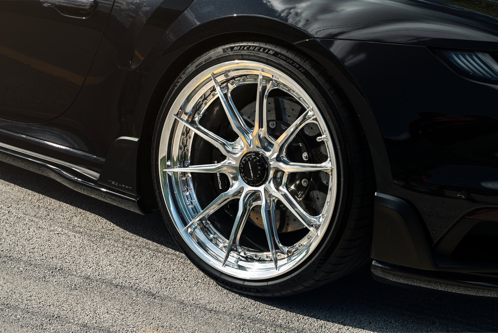 Porsche 992 Turbo S | Jet Black Metallic | on HRE S104SC | Polished Clear | Techart Aero Kit