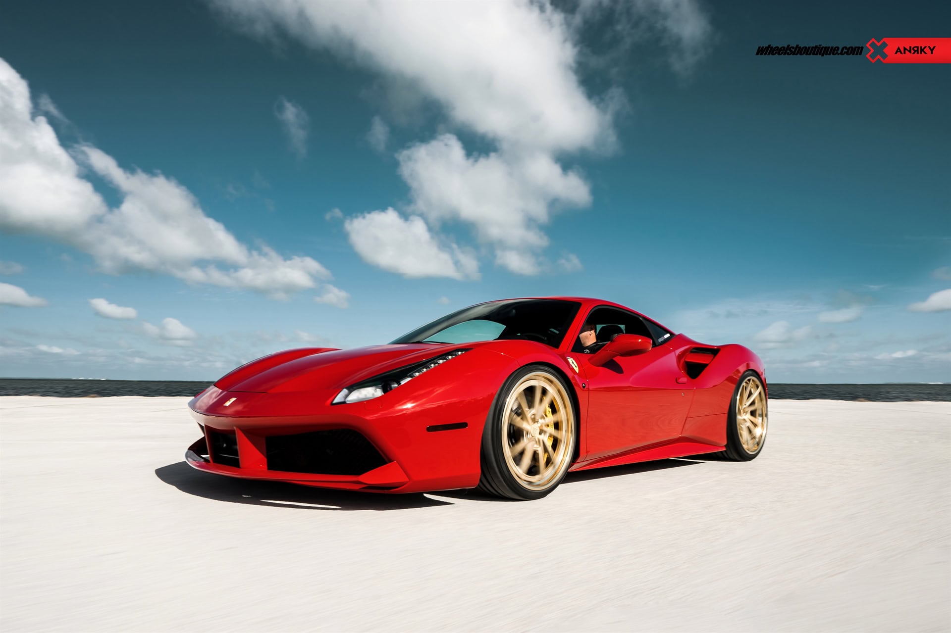 Ferrari 488 GTB | Rosso Corza | on ANRKY AN33 | Two-Tone Brushed Satin Gold with Stone Satin Gold Windows