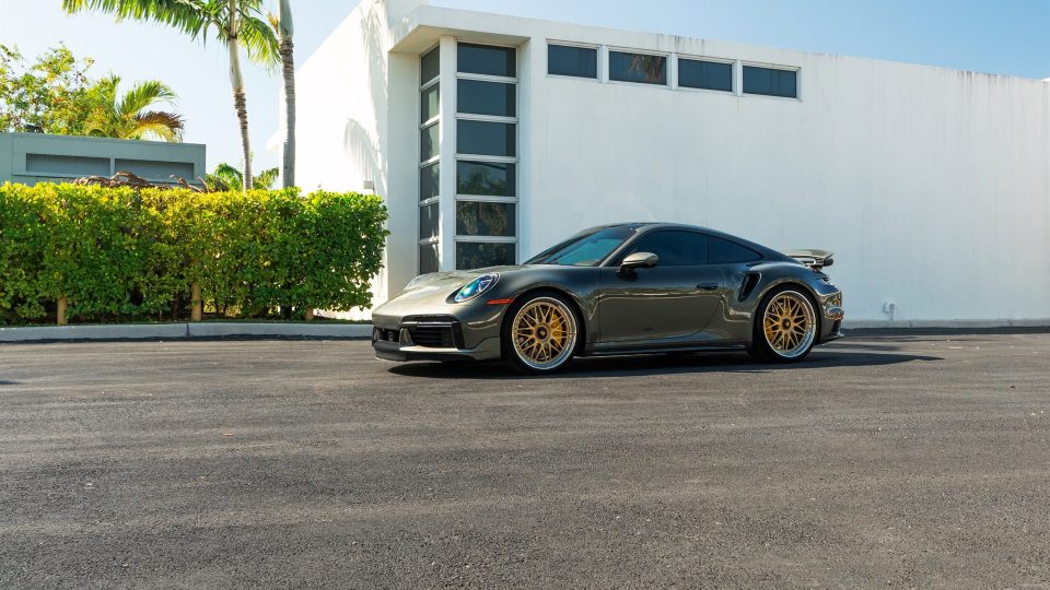 Porsche 992 Turbo S | Aventurine Green | on HRE 540 FMR | Frozen Brushed Gold