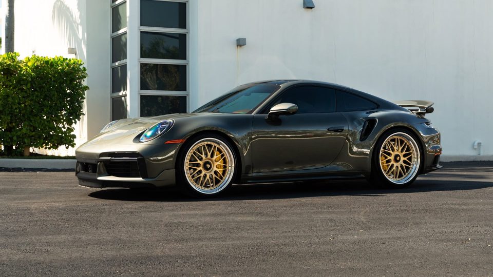 Porsche 992 Turbo S | Aventurine Green | on HRE 540 FMR | Frozen Brushed Gold