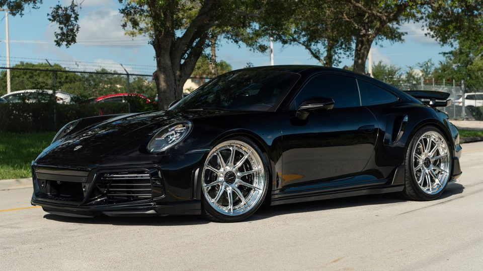 Porsche 992 Turbo S | Jet Black Metallic | on HRE S104SC | Polished Clear | Techart Aero Kit