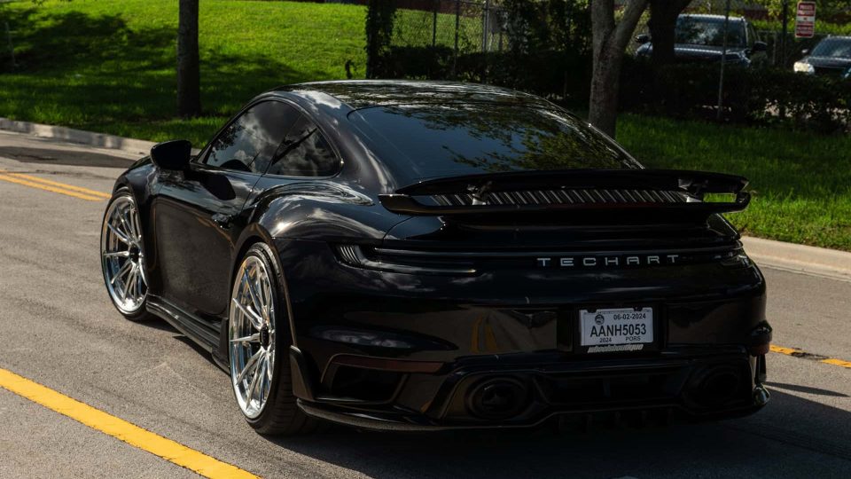 Porsche 992 Turbo S | Jet Black Metallic | on HRE S104SC | Polished Clear | Techart Aero Kit