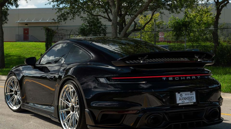 Porsche 992 Turbo S | Jet Black Metallic | on HRE S104SC | Polished Clear | Techart Aero Kit