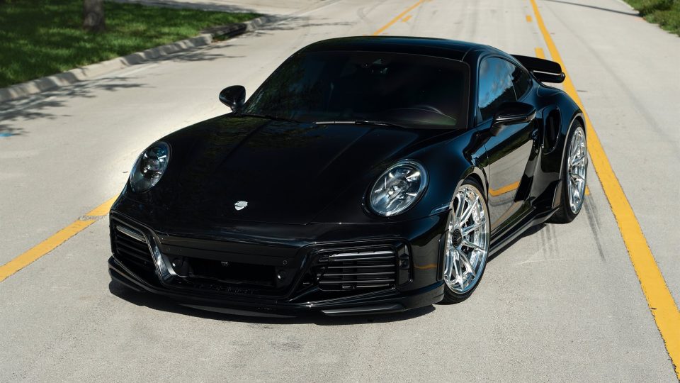 Porsche 992 Turbo S | Jet Black Metallic | on HRE S104SC | Polished Clear | Techart Aero Kit