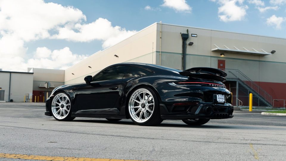 Porsche 992 Turbo S | Jet Black Metallic | on HRE S104SC | Polished Clear | Techart Aero Kit