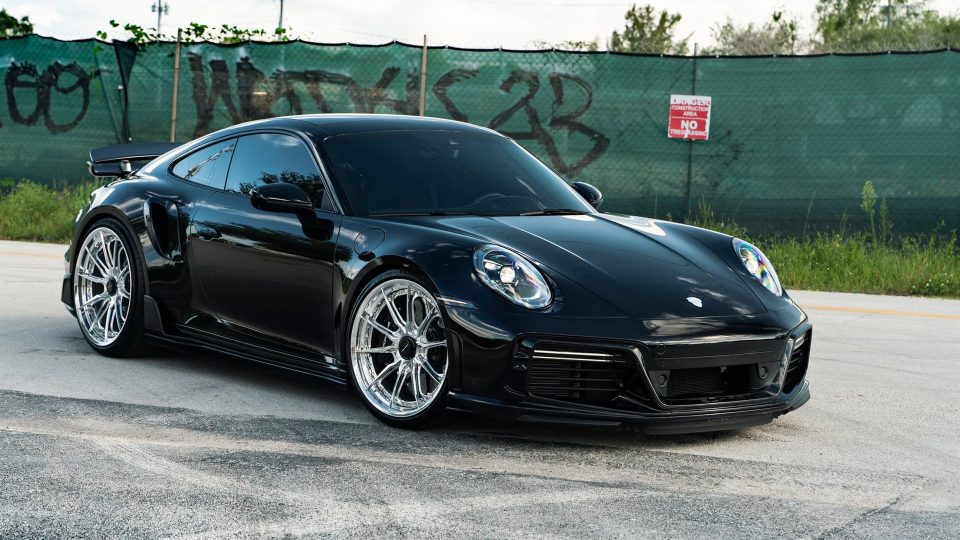 Porsche 992 Turbo S | Jet Black Metallic | on HRE S104SC | Polished Clear | Techart Aero Kit