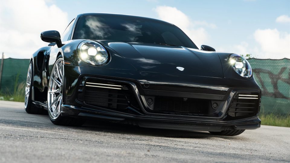 Porsche 992 Turbo S | Jet Black Metallic | on HRE S104SC | Polished Clear | Techart Aero Kit