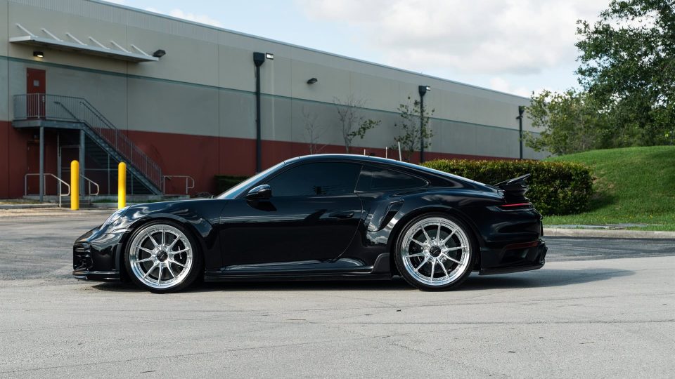 Porsche 992 Turbo S | Jet Black Metallic | on HRE S104SC | Polished Clear | Techart Aero Kit