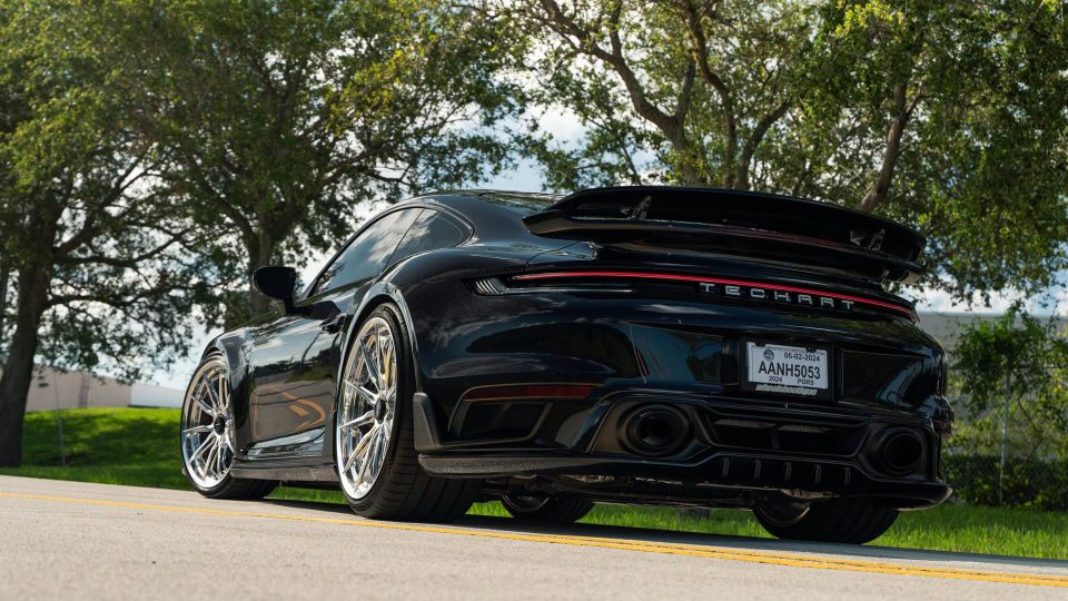 Porsche 992 Turbo S | Jet Black Metallic | on HRE S104SC | Polished Clear | Techart Aero Kit