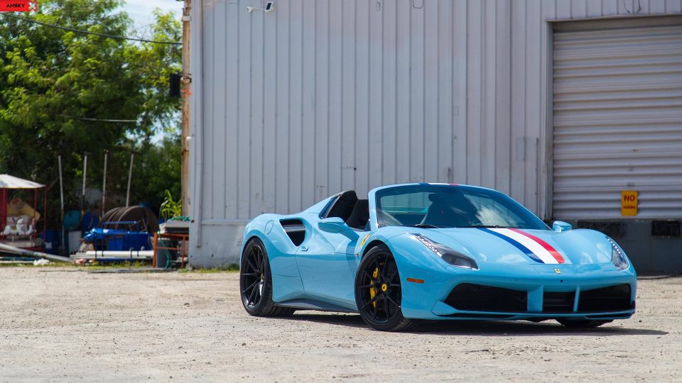 FERRARI 488 SPIDER | Azzuro La Plata | on ANRKY AN12 | Satin Black