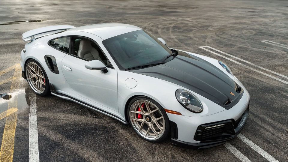 Porsche 992 Turbo S | Ice Gray Metallic| on HRE S101SC | Satin White Gold