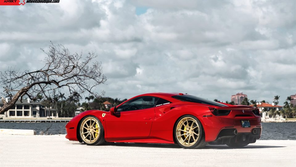 Ferrari 488 GTB | Rosso Corza | on ANRKY AN33 | Two-Tone Brushed Satin Gold with Stone Satin Gold Windows