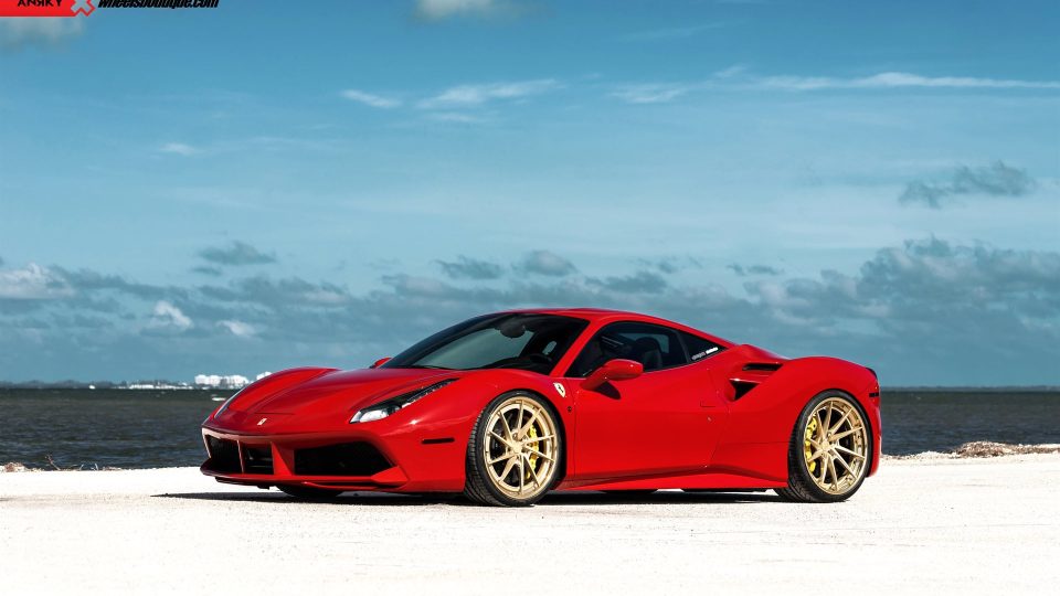 Ferrari 488 GTB | Rosso Corza | on ANRKY AN33 | Two-Tone Brushed Satin Gold with Stone Satin Gold Windows