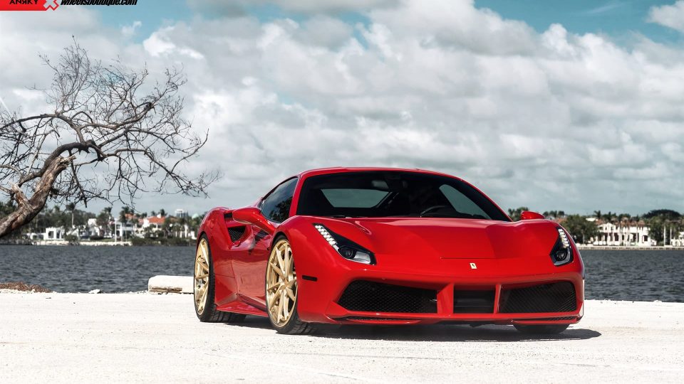 Ferrari 488 GTB | Rosso Corza | on ANRKY AN33 | Two-Tone Brushed Satin Gold with Stone Satin Gold Windows