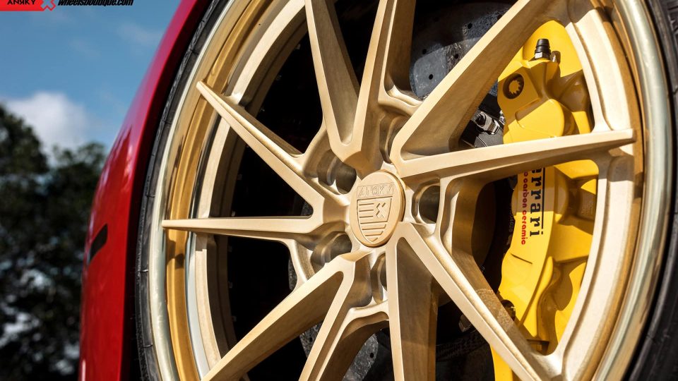 Ferrari 488 GTB | Rosso Corza | on ANRKY AN33 | Two-Tone Brushed Satin Gold with Stone Satin Gold Windows