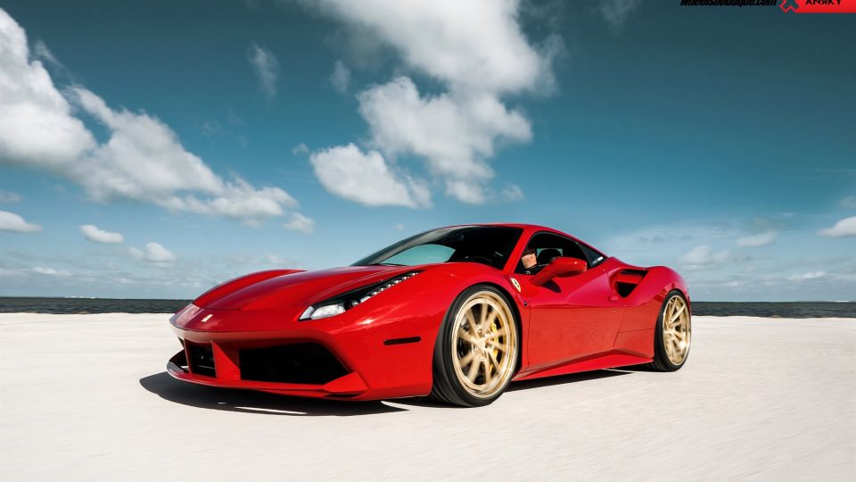 Ferrari 488 GTB | Rosso Corza | on ANRKY AN33 | Two-Tone Brushed Satin Gold with Stone Satin Gold Windows