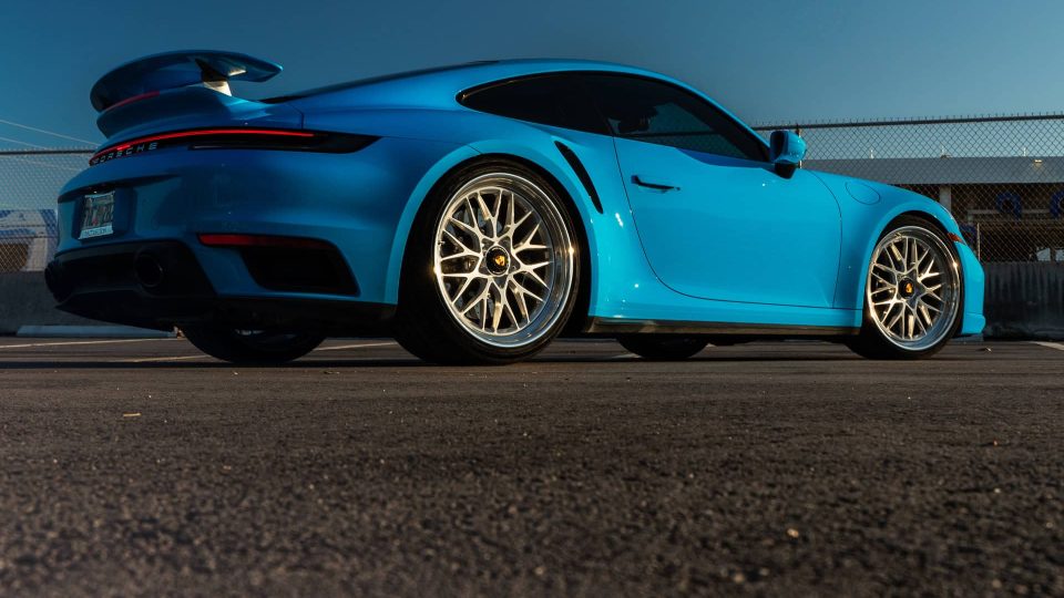 Porsche 992.1 Turbo S | Riviera Blue| on HRE 520 FMR | Brushed Clear